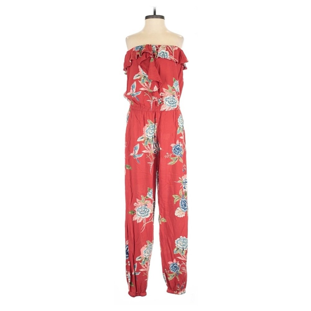 Angie NWOT Red Floral Strapless Jumpsuit